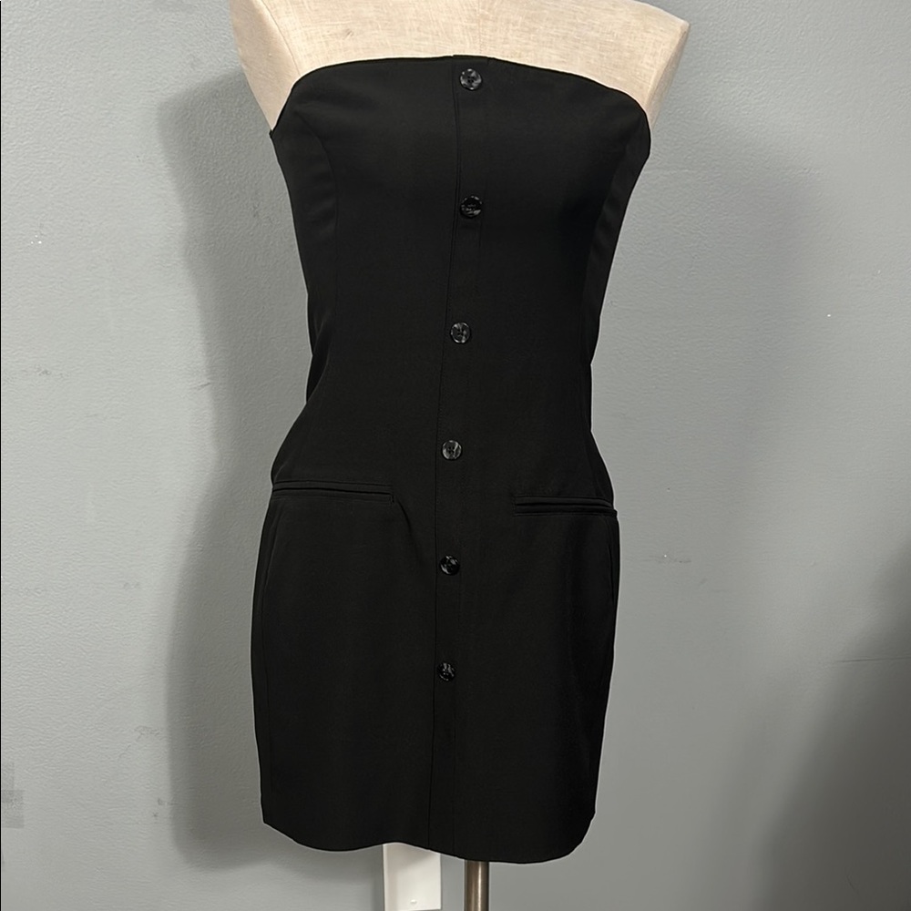 Maniere De Voir black mini vest shift Strapless Button-Down Dress size 6